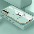 Samsung S22 Plus 5G Cartoon ELK Deer Reindeer Square Edge Pattern Casing Plated Phone Shell Luxury Plating Soft Phone Case. 