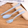 Wheat Straw Spoon Chopstick Fork Tableware Set Cutlery Utensils With Storage Case Goodie Bag Children Day Gift. 