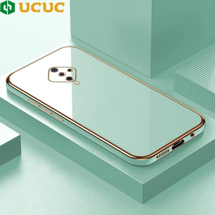 UCUC for Vivo S1 Pro Back Cover + Free Lanyard Luxury 6D Plating Case Side Pattern Soft Silicone Square Mobile Phone Cases