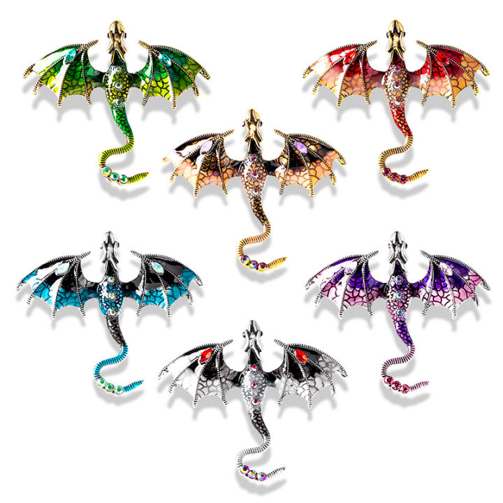 2025 MJSTYLEO Retro oil dripping cartoon flying dragon style brooch men's personalized suit coat accessories pin jewelry
