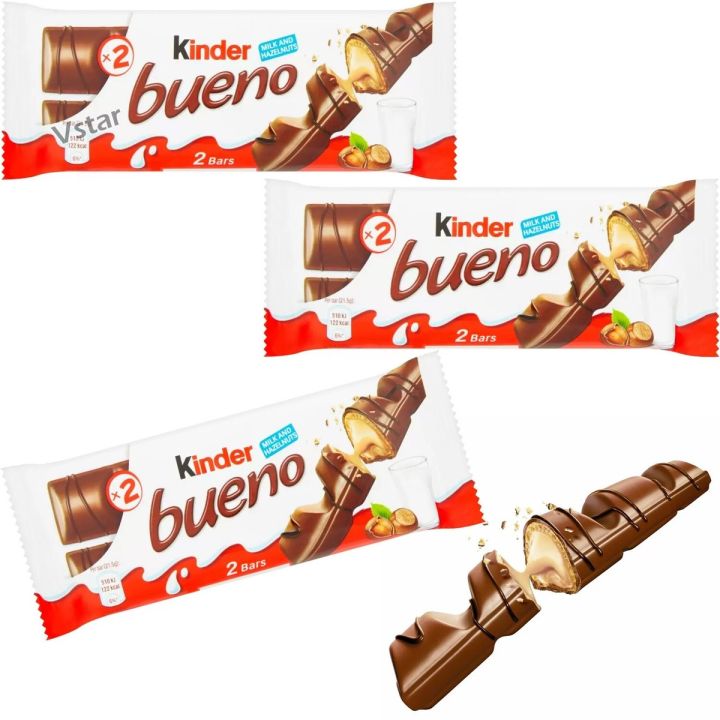 Kinder Bueno Chocolate Bar – Pack of 3 (43g Each) | Crispy Wafer ...