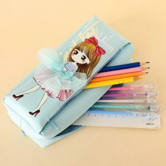 Pretty Girl 3D Style Geometry Pouches For Girls-Beautiful Japanese Style Geometry Pouch Pretty Double Compartments Stationery Bag Wide Capacity School Stationery Pouch Bag-689