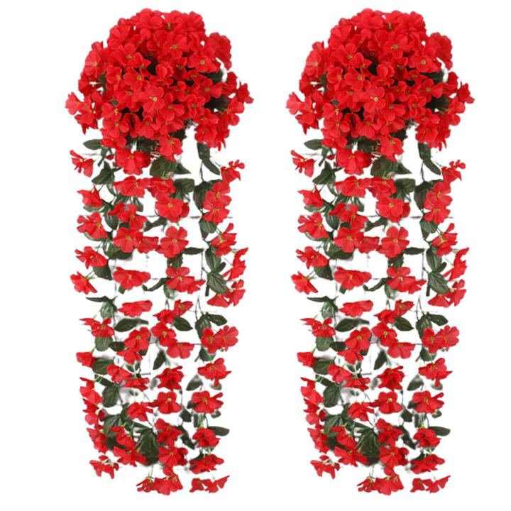 Modeow Artificial Drooping Flowers 2pcs Hanging Artificial Vine for Home Garden Wedding Decor Uv Resistant Faux Flower Plants for Indoor Outdoor Use Buyers' Favorite Artificial Plants Decor