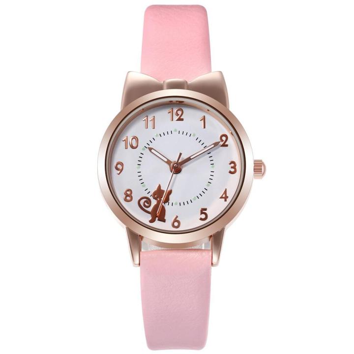 【Top mobile】JOYROX Cat Pattern Kids Watches Girls Quartz Analog Child for Women Student Clock Gift Relogio Feminino