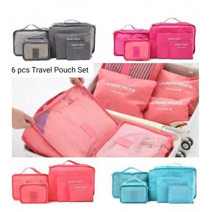 6 pcs Set Travel Storage Bag Portable Luggage Clothes Tidy Pouch Zip Toiletry Organizer - Multi