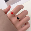Europe and America ins Drop Oil Love Ring Set Japanese and Korean Simple Metal Peach Heart Ring 2 Set Personality Couple Couple Rings. 