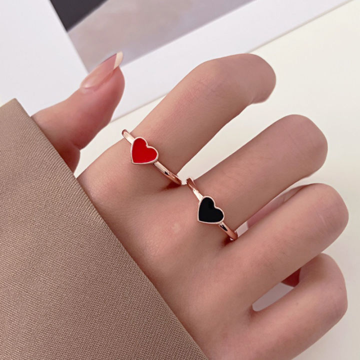 Europe and America ins Drop Oil Love Ring Set Japanese and Korean Simple Metal Peach Heart Ring 2 Set Personality Couple Couple Rings