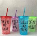 Jelly Glass With Straw Double Walled - 500 ml  (Multicolor). 