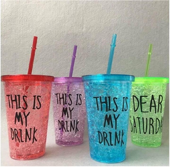 Jelly Glass With Straw Double Walled - 500 ml  (Multicolor)