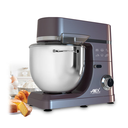 Anex Deluxe Stand Mixer | Model AG-820 | Dough making and mixing | 7.0 Liters Stainless Steel Big Bowl with Transparent Cover | Metal gear system for perfect and consistent mixing | 6 speed setting with pulse control | 2 Year Brand Warranty