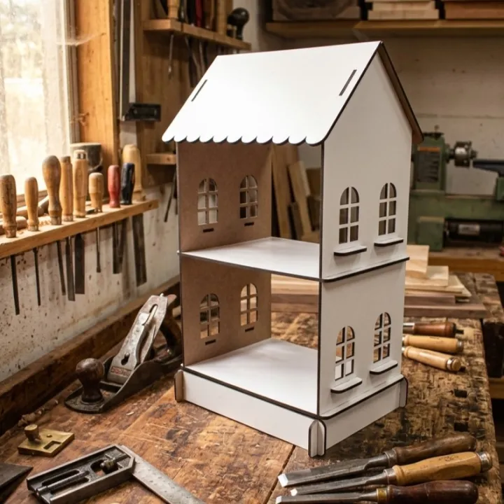 Wooden Dollhouse DIY Kit 2 Story Mini House Shelf – Self Assemble MDF ...
