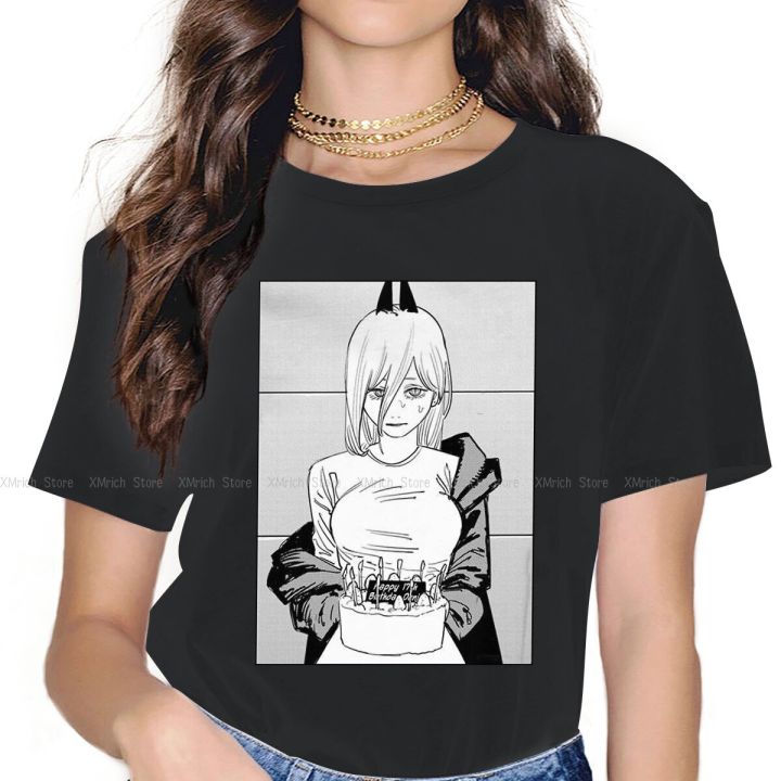 Power With Cake Feminine Shirts Chainsaw Man Anime Oversized T-shirt Goth Vintage Female Clothing
