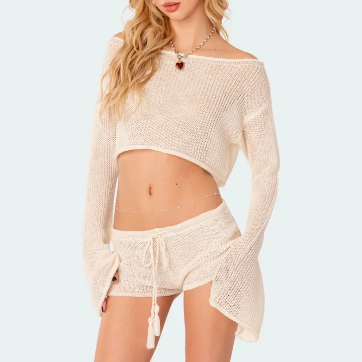 bellylady%20Women%20Knit%20Crop%20Tops%20Long%20Sleeve%20Hollow%20Out%20Pullover%20Tops%20Off%20Shoulder%20Y2K%20Beachwear%20Poncho%20Sweater%20-%20Image%206