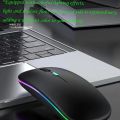 RGB Wireless Mouse - Slim & Silent 7 Colour LED Lights - Black & Transparent Body - Dual Mode 2.4G & Bluetooth Rechargeable Portable Optical Office Mouse With USB Receiver - 3 Adjustable DPI Levels for Notebook, PC, Computer, MacBook. 