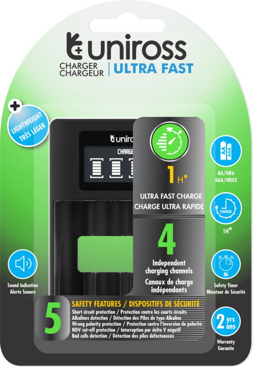Uniross Original ULTRA FAST 1 Hr LCD CHARGER FOR AA / AAA Cell Batteries