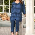 MK COUTURE Irish Linen 2 Pcs Stitched- Solid Blue. 