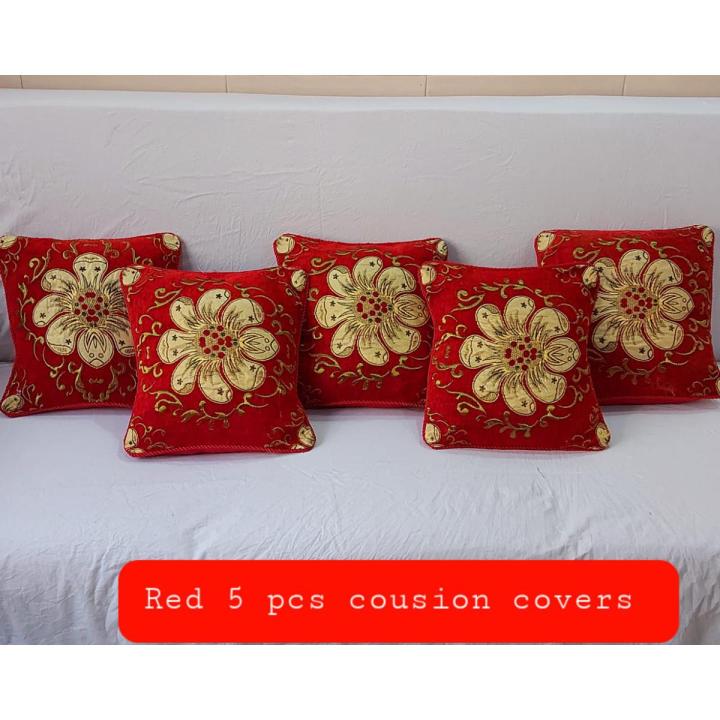 Pack of 5 Velvet Cushion Covers Set | Square Sofa Cushions Cover 14x14 inch