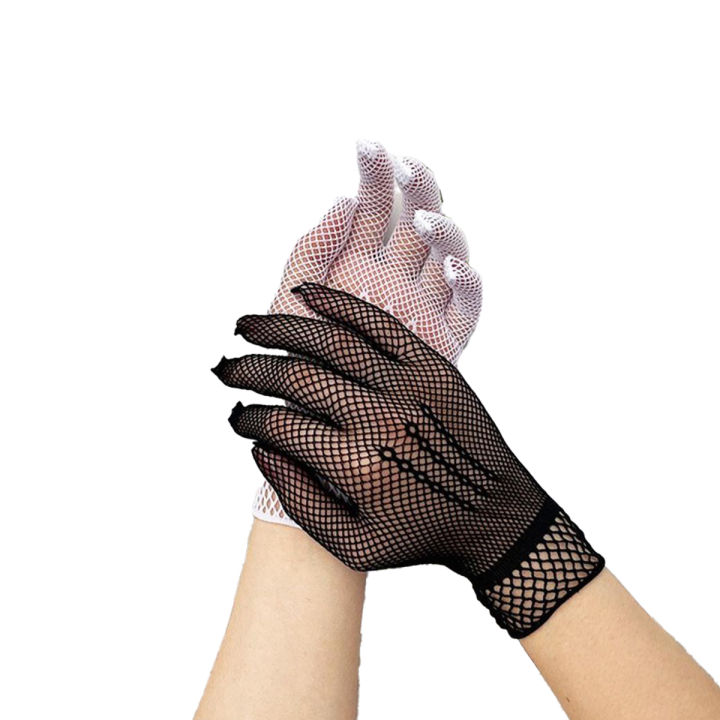Elegant Ladies Short Lace Gloves /New Sheer Fishn Net Black White Prom Party Gloves /Female's Fashionable Soild Color Mittens/for  Wedding Dinner Parties