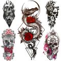 【Good-Love Store】Skeleton Fake Temporary Tattoo For Women Death skull Dragon Tattoos Geometric Creative Waterproof Tatoos Chest Waist. 