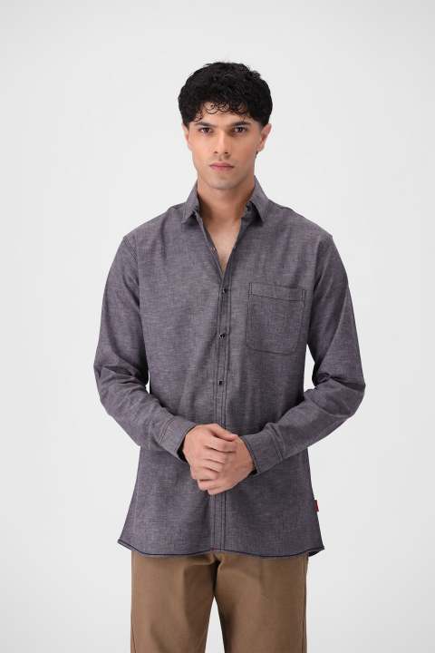Monark - Charcoal Snap-Button Down Shirt For Men