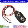 10Pcs 9V Battery Snap Connector Cap with Wire Leads Durable Clip for Arduino Boards, DIY Circuits, LED Projects, Toys, and Electronic Prototyping by Electrica. 