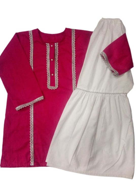 customize white gharara and shoking pink shirt beautifull combination dress for girls