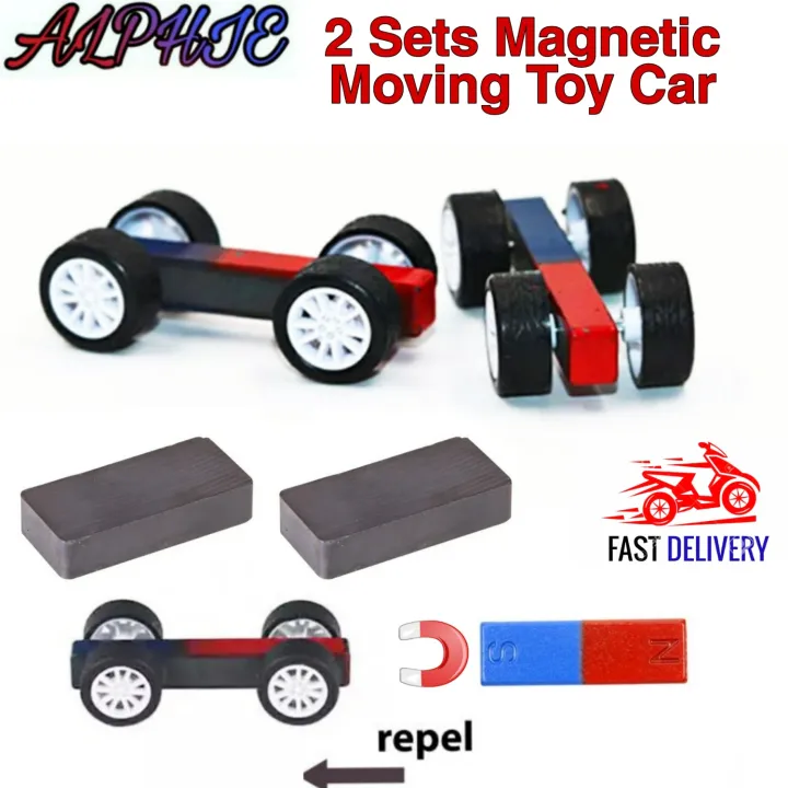2 Sets Magnet Moving Toy Car Repulsive Magnetic Moving Car Magnetic Moving Car Toy Funny Learning Education Physics Experiment Toy With Bar Magnet