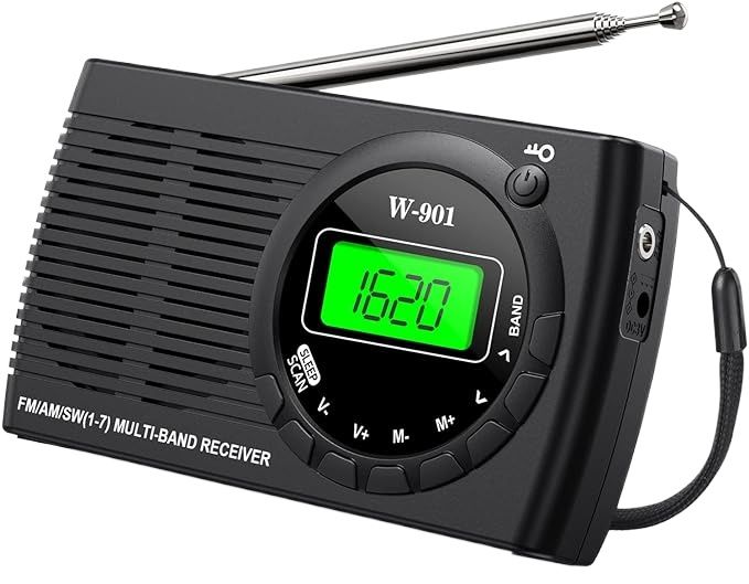 Tendak Portable Radio, Small Transistor Radio FM/AM/SW, Small Radio Portable with Timing Function, Green LCD Display, Headphone Jack, Small Radio with AA Battery Operated