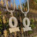 2025 Iced Out Letter Charm Letter O Block Pendant Necklace Bling Cubic Zirconia Punk Styles Hip Hop Men Boy Rope Chain Jewelry. 