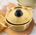 Korean Style Gold Ramen Noodle Pot 18cm / Periuk Mee Korea Emas Korea Ramen Pot Noodle Golden Yellow Aluminium Soup Steel Lid Gold K Drama Bowl. 