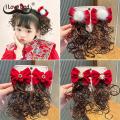 1Pair Cute Bow Wigs Baby Hair Pins Sweet Pearl Flower Pompom Girls Side Hair Clips Chinese Style New Year Hair Accessories. 