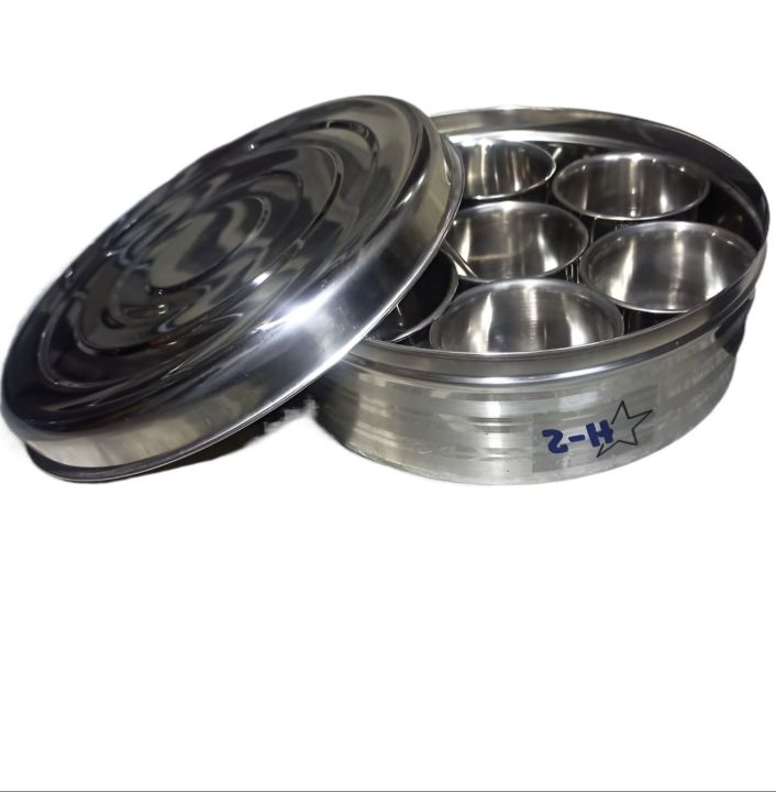 7 Partitions Large Spices Container Round Box Stainless Steel
