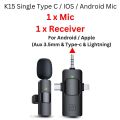 Wireless MIC AUX 3.5mm Mic K35 / K15  Wireless Single/Double Microphone For Interview, Vlogging , Podcast. 