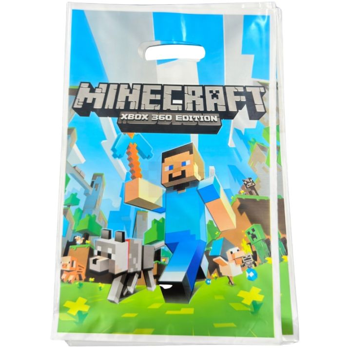 Minecraft Goody Bags - 10 Inch x 6.5 Inch - Gift Bags - Blue - Unisex - Pack Of 10
