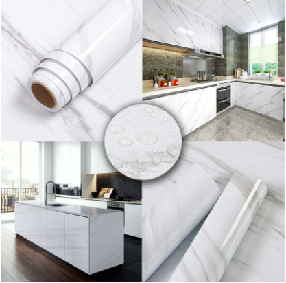 Kitchen Decoration Items Marble Sheet Wallpaper Granite Paper For Old Furniture Self Adhesive And Removable Cover Surfaces Marble Paper Peel And Stick Waterproof Decorating Items For Home - 1Roll - Black/White