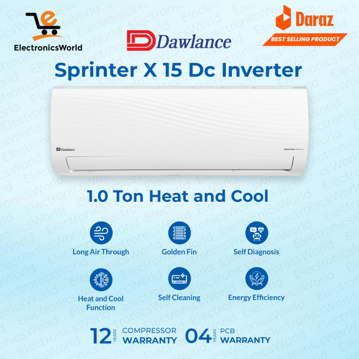 Dawlance Ac | 1 Ton Dc Inverter| Model  Sprinter X 15 (Heat & Cool) Latest Model | Gold Fins | 100% Copper Condenser- 4 Years P.C.B Card Warranty - 12 Years Compressor Warranty