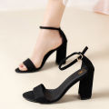 Women Fashion 3 Inches Block Heels Sandal Black Color. 