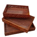 AL-SADIQ TRADERS |  Wooden Serving Tray Set of 3 Wooden High Quality Trays with handles Different Sizes Solid Bamboo Wood Serving Trays for Tea Coffee Food Platter Household Kitchen Multipurpose Use customized. 