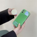 Korean Cute Circle Bracket Green Phone Case For iPhone 11 12 Pro XS Max X XR 7 8 Plus Holder Stylish Soft Silicone Back Cover. 