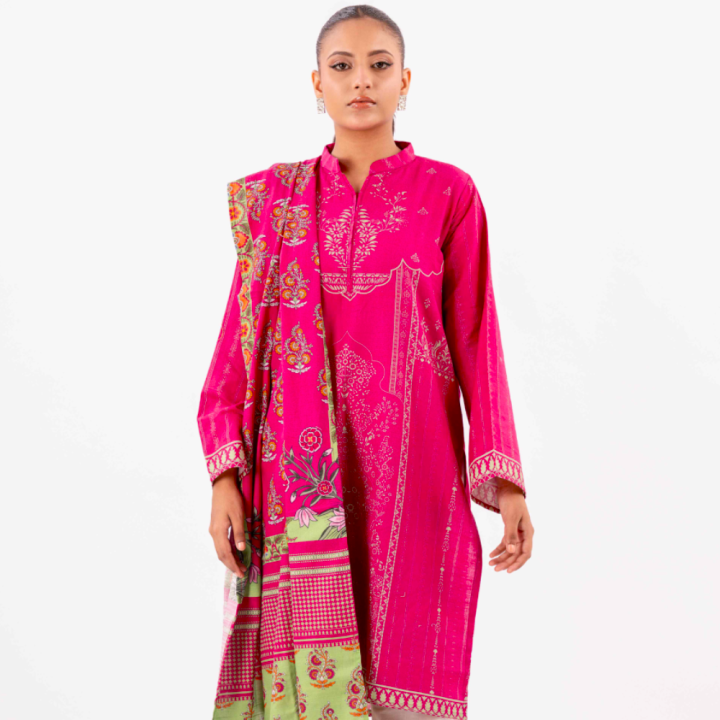 Maahru Unstitched Fabric For Women - 2 Piece Khaddar - Pinky loom