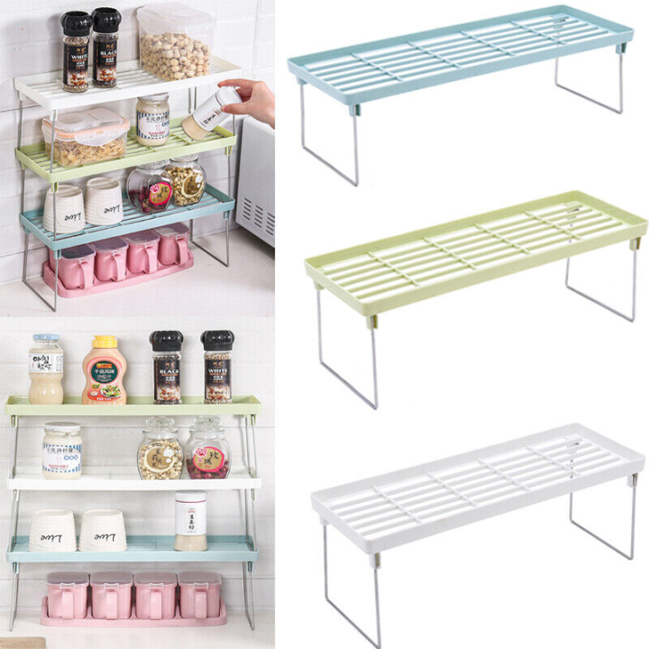 Kitchen Storage Rack Folding Shelf Stackable Holder Cabinet Organizer Cupboard Storage Shelf Non-Skid Spice Rack Single Layer Kitchenware Organizer