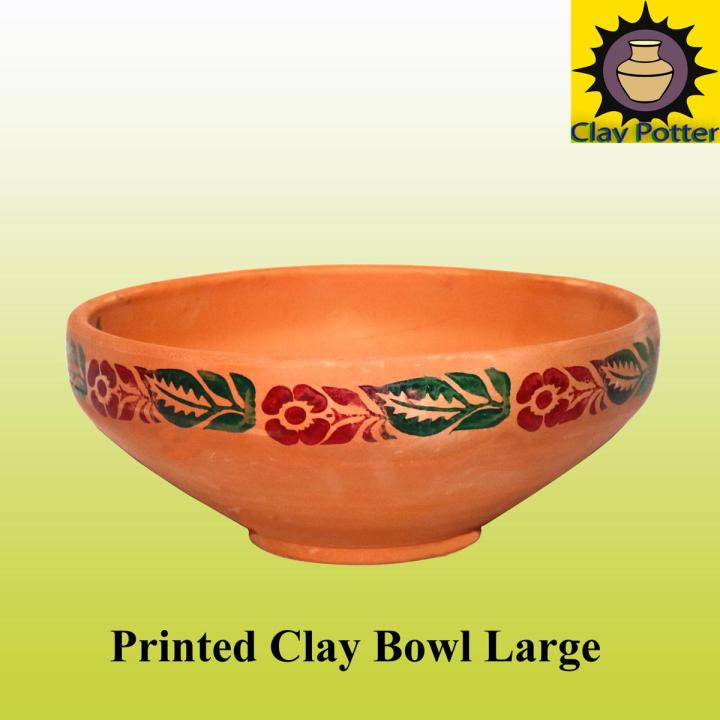 pack of 3-Clay Bowl Large Printed Design Mitti ka Piyala Serving Pot & Home Decorof