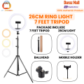 26CM/36CM Selfie LED Ring Light with 7ft Tripod Stand Mobile Phone Holder 26 CM ringlight 7 feet tripod stand 3 Modes RingLight Vlogging Light Mobile Phone Photography Light - JM Jadoon. 