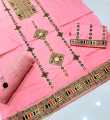 Pink Color 3 Piece Unstitch Thread Sindhi Embroidery Suit/Thread Embroidery/Cotton Collection. 