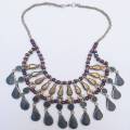 Traditional Bohemina Fish Tribal Necklace Decorated with metal spring and brown pearls-639. 