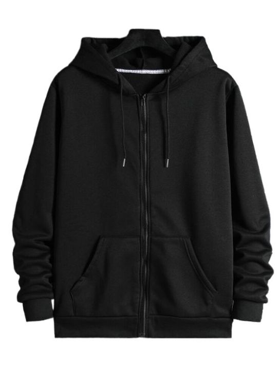 BRANDSTITCH Black Plain Fleece Zipper Hoodie For Men & Women