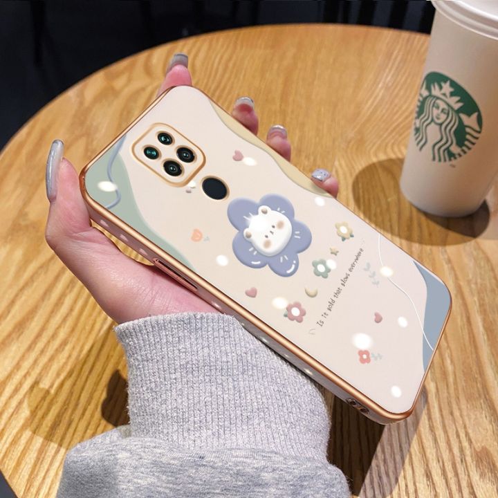 dienya For Redmi Note 9 Case With Thin New Design Side Edge Square Phone Cases Cartoon Pattern Cute Bear Silicone Casing Full Back Cover Camera Protection Shockproof Softcase