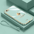 For iPhone 6s / iPhone 6 Back Cover with Hand Strap Luxury Shiny 6D Plating Maple Leaves Pattern Protective Case Square Bumper Soft Silicone Mobile Phone Cases. 