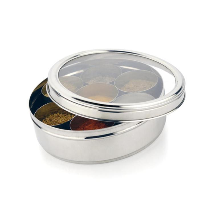 Imported Stainless steel spice box with 7 spice containers with see through lid Medium size masala box