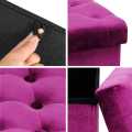 Purple Velvet Ottoman Storage Boxes Folding Stool Soft Cushion Footrest Toy Storage Box Seat for Living Room Poofy Foot Stool,38x38x38cm. 